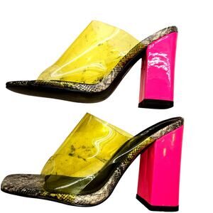 EGO 9 Women's See Through Heels  Snake Skin and Pink Shoes